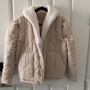 Blank NYC Quilted Sherpa Collar Puffer Jacket in Beige